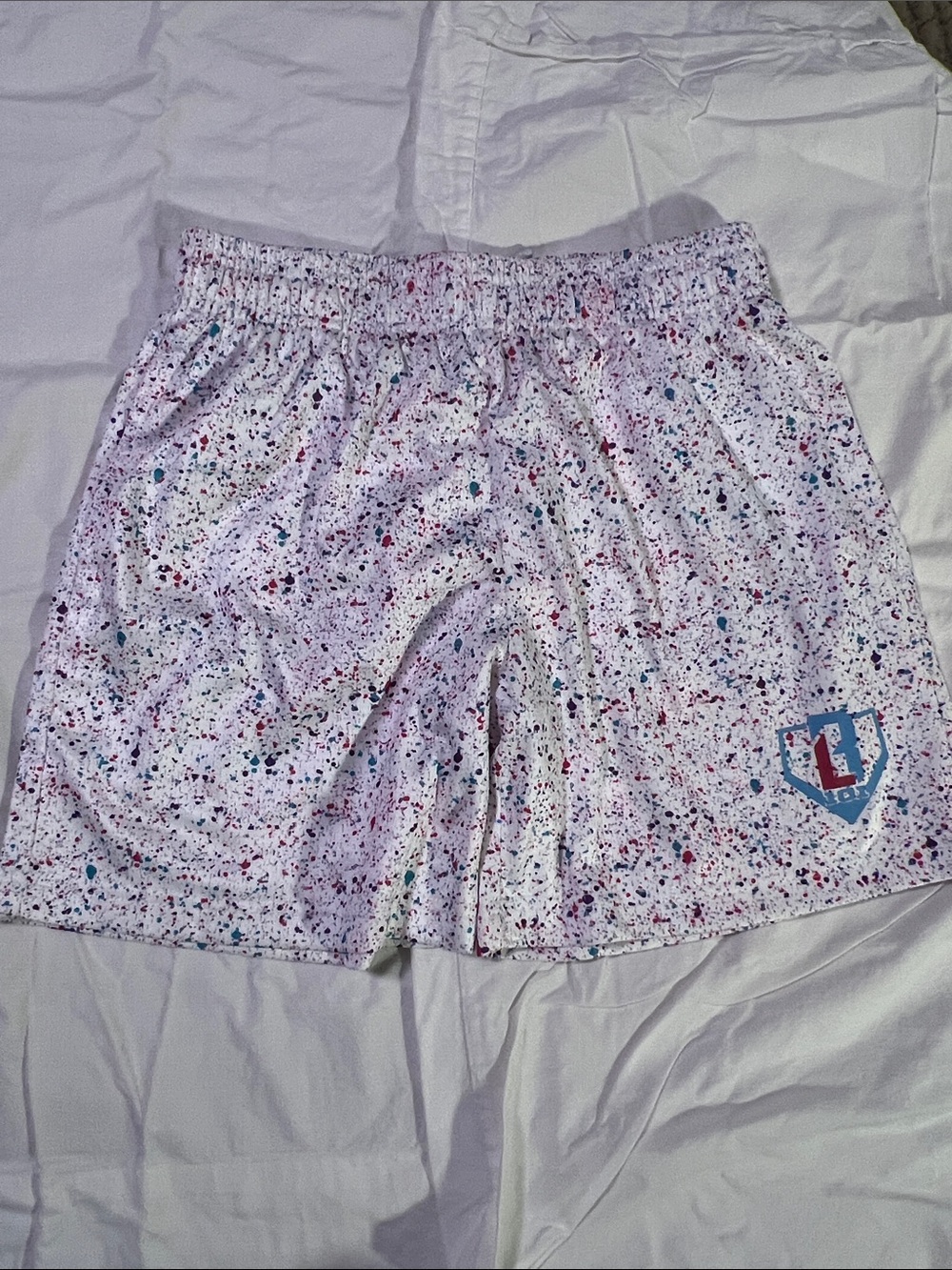Baseball Lifestyle 101 White Splatter Print Kids Shorts with Blue Logo